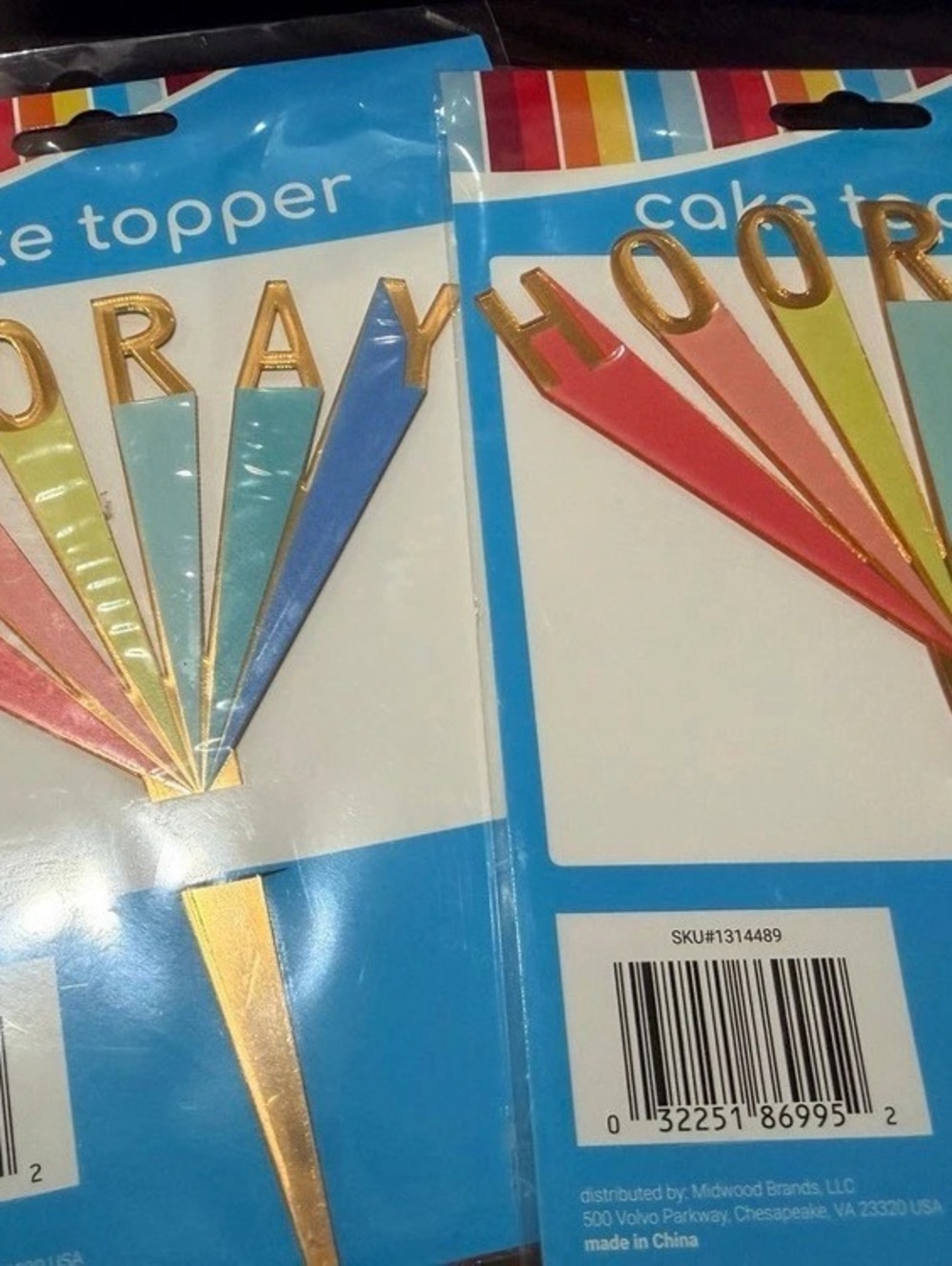 Midwood Brands Hooray Cake Topper Set Multicolor & Gold NWT